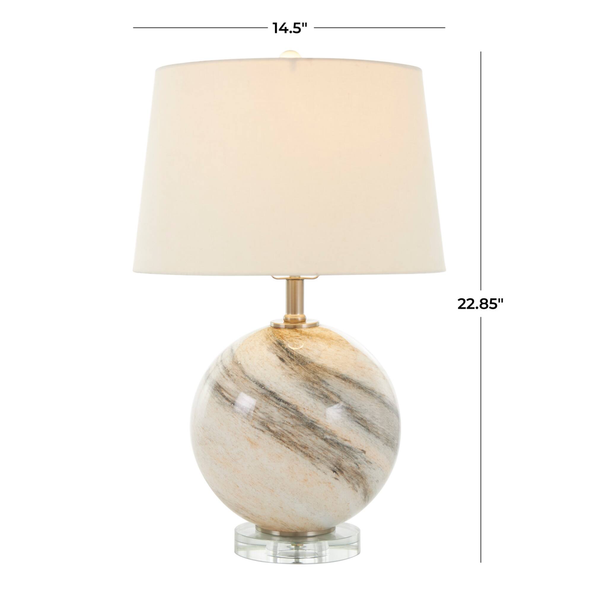2ft. Beige Glass Round Accent Lamp with Marble Inspired Design & Gold Accents